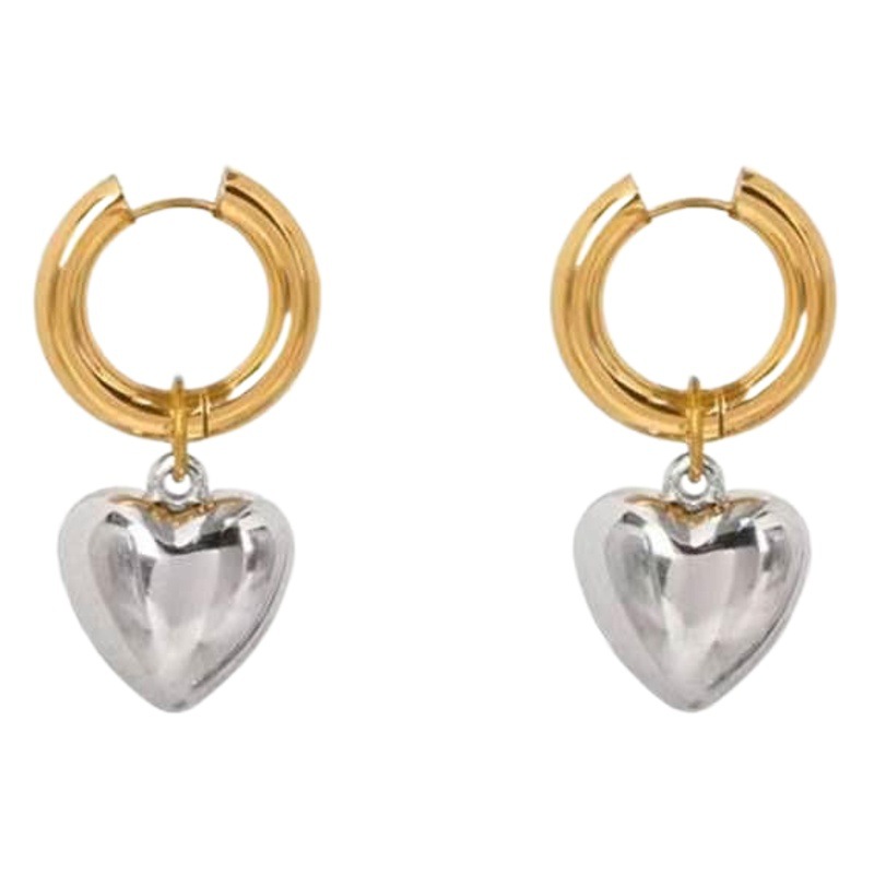 Love Heart Earrings Women's Summer Lava Retro Gold Inflatable Three-Dimensional Mirror Exaggerated High-End Earrings