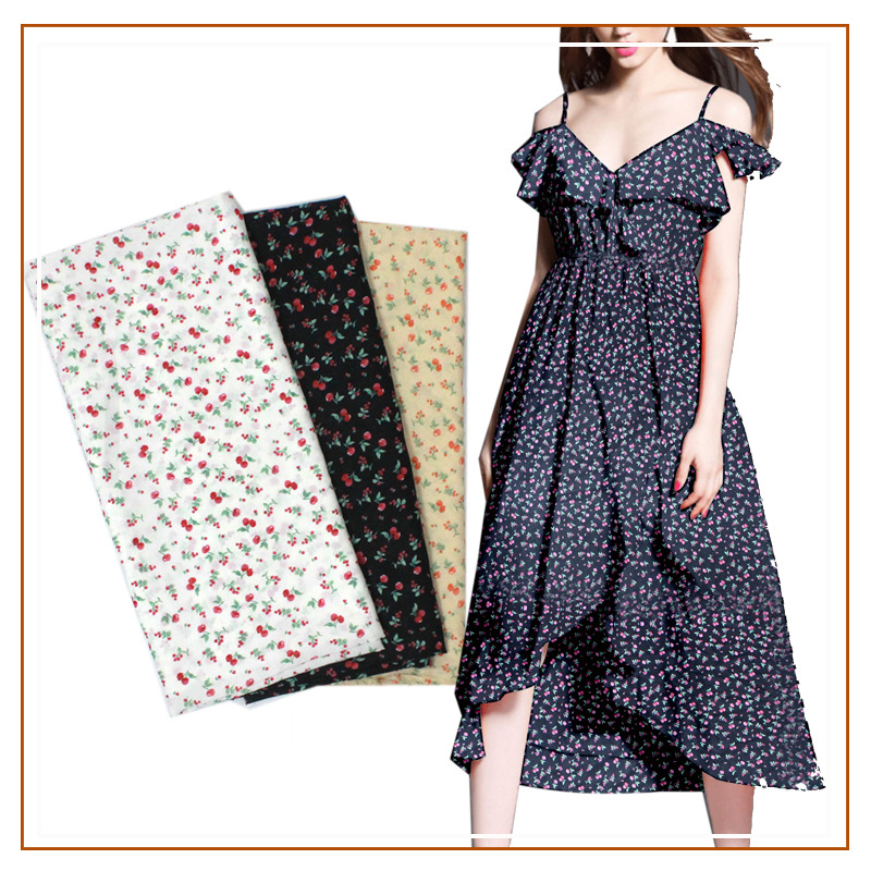 High quality hibiscus matting plain small floral fashion small fresh skirt dress printed fabric
