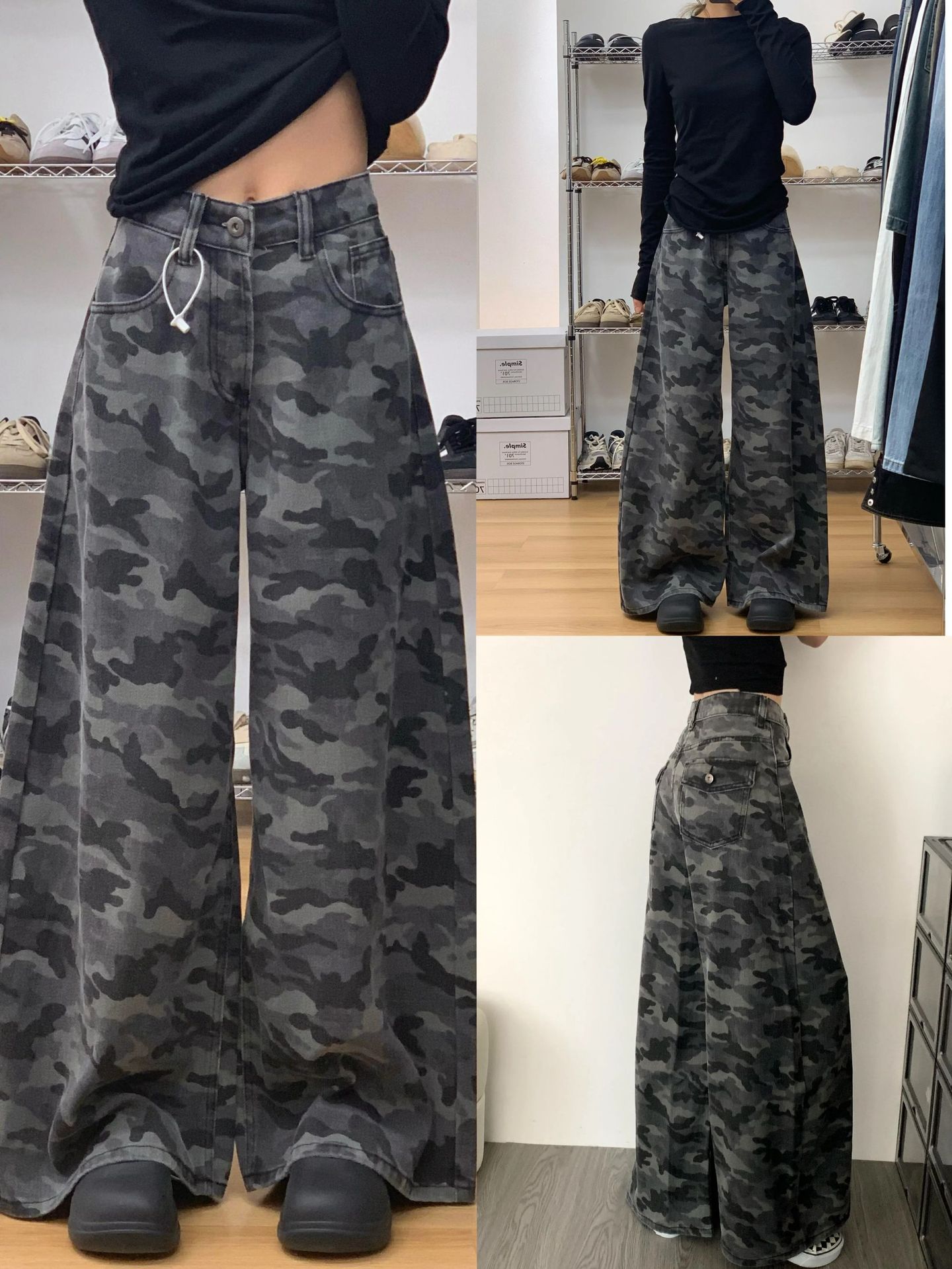 American Retro Fashion Hot Girl Camouflage Wide Leg Straight-Leg Pants Women's 2025 Spring and Autumn Loose High Waist Slim Drape Pants
