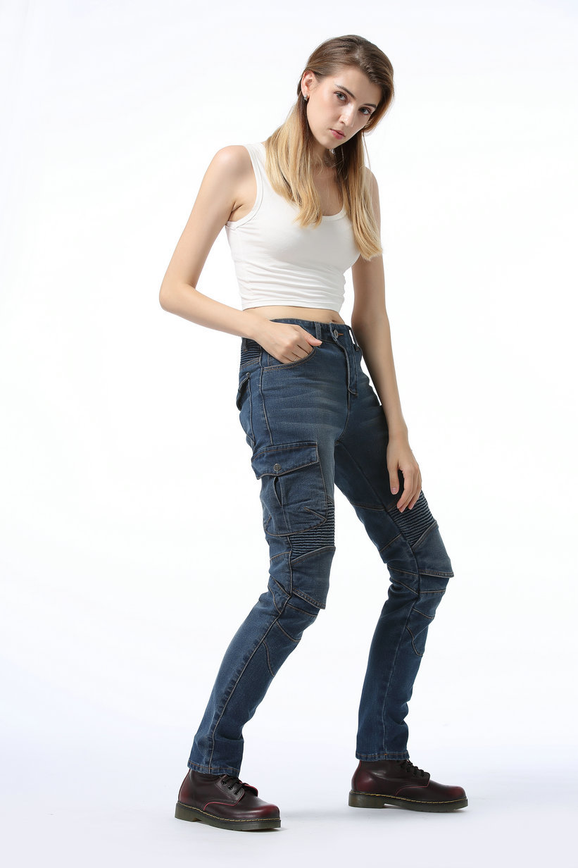 Picture of VOLERO casual multi-bag overalls motorcycle pants motorcycle jeans women's motorcycle racing cycling pants with protective gear