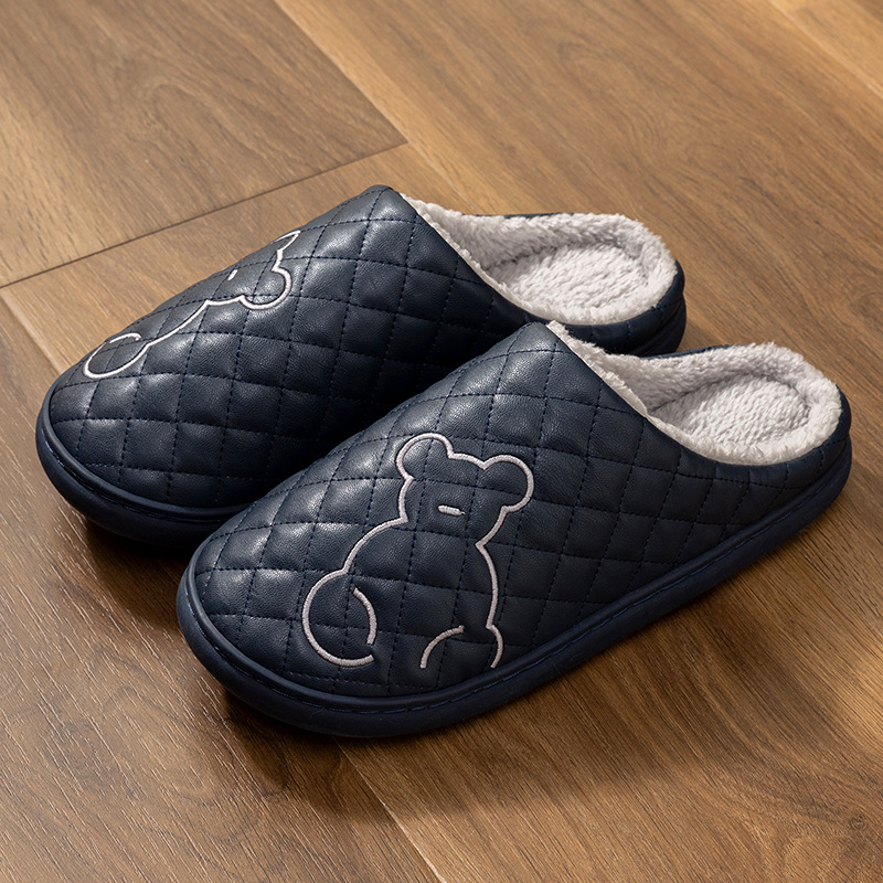 Picture of Lidani cotton slippers men's autumn and winter indoor home new household warm PU leather waterproof couple slippers women
