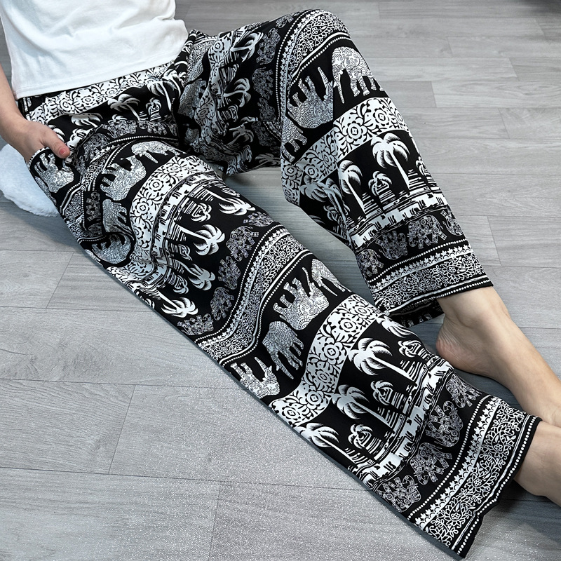 Southeast Asia Cross-border Elephant Wide Leg Pants Women's Summer Thin High Waist Ethnic Style Straight Loose Casual Pants Beach Pants