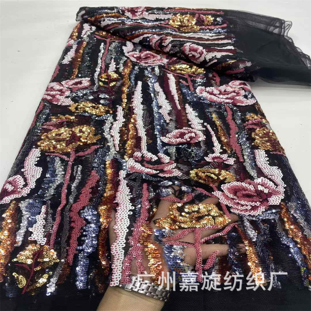 Lace Mesh Wedding Dress Embroidered Cloth Full Sequins Embroidered Fabric Cheongsam Fashion Mesh Fabric JX1628