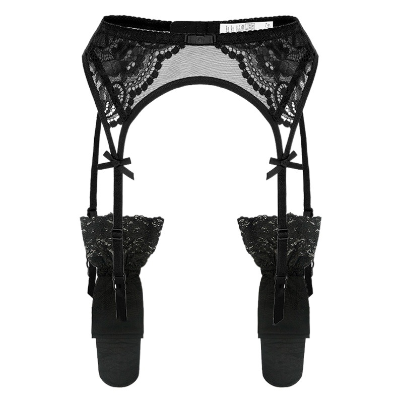 Garter stockings integrated European and American sexy temptation perspective lace black garter stockings suit women