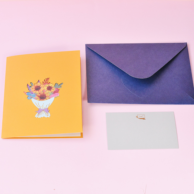 Picture of New Mother's Day Universal Greeting Card 3D Creative Flowers Handmade Card Paper Carving Color Printing Sun Flower