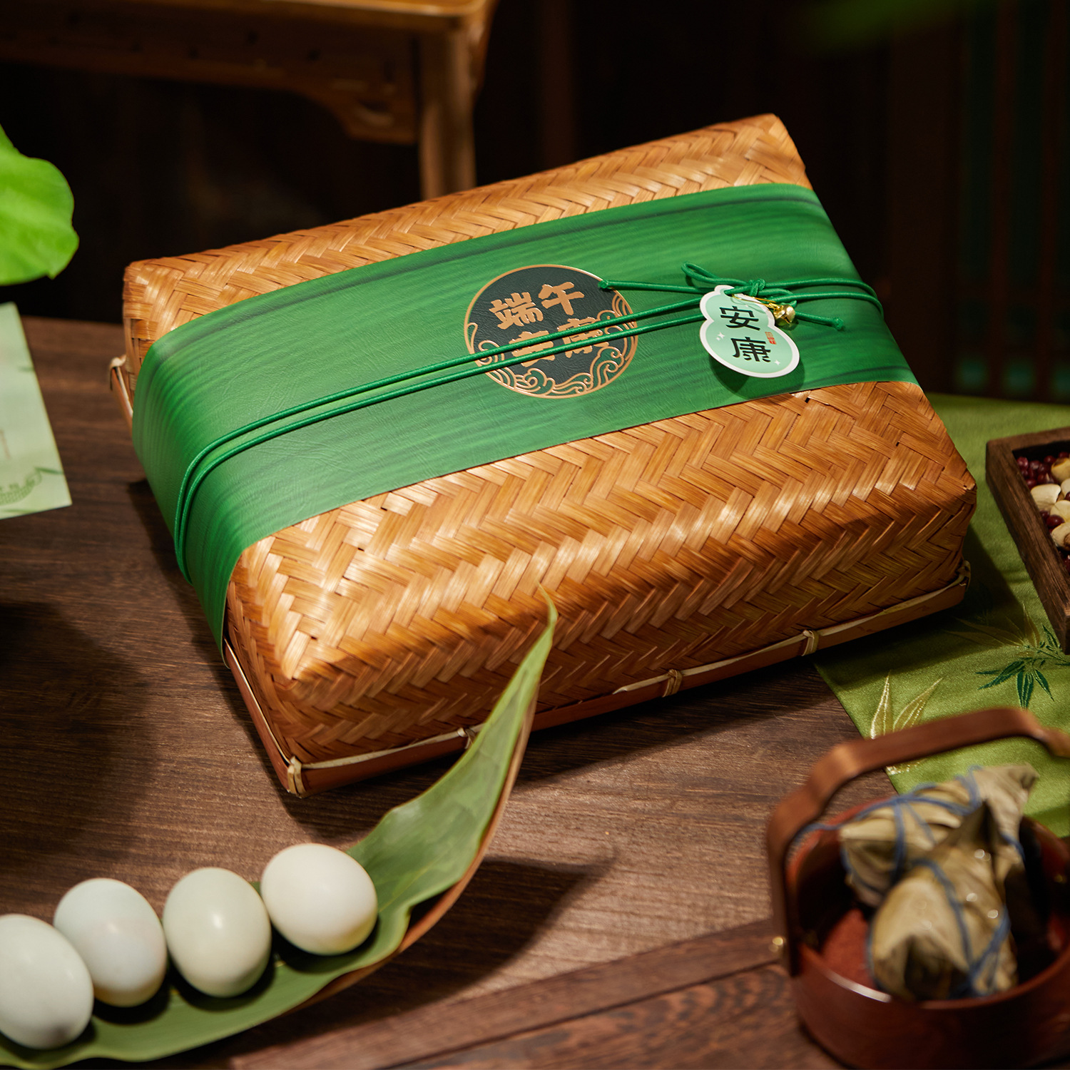 New High-end Portable Dragon Boat Festival Gift Box Packaging High-end Sense Zongzi Accompanying Gift Box Handmade Bamboo Basket Empty Box in stock