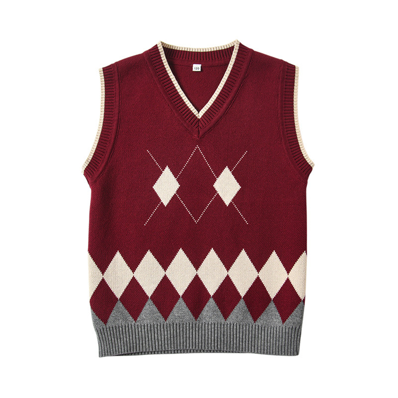 Picture of Children's knitted waistcoat vest for boys and girls wool v-neck sweater pullover cotton student school uniform a generation of hair