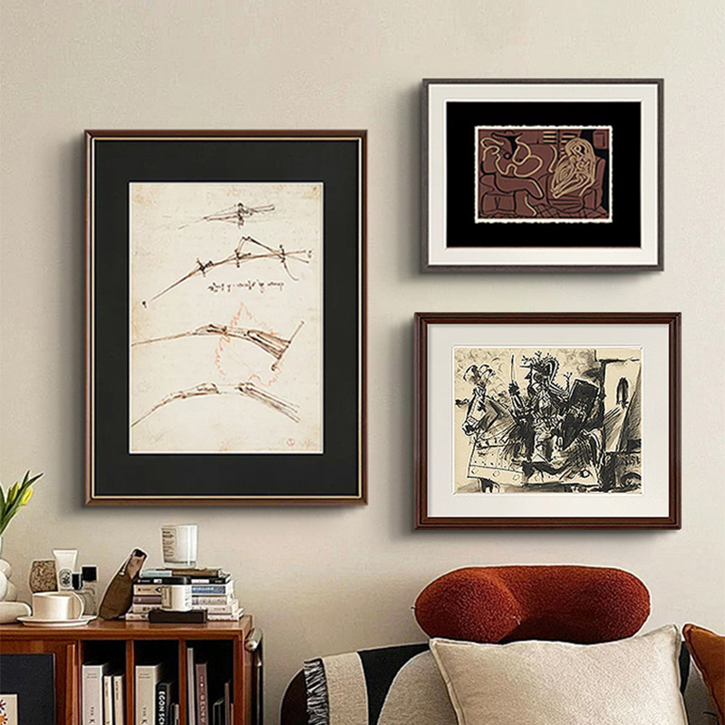 Manuscript French Middle Style Black and White Abstract Decorative Painting Combination Retro Picasso Hallway Hanging Painting
