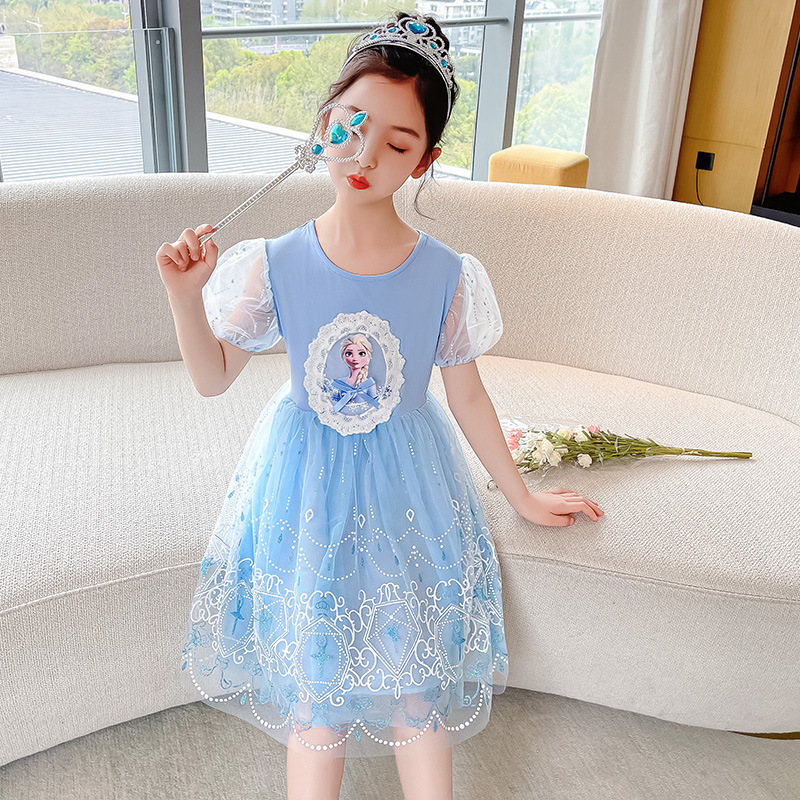 Picture of Girls Elsa Princess Skirt Children's Summer Frozen Dress Summer Dress Super Foreign Style Elsa Puff Veil Skirt