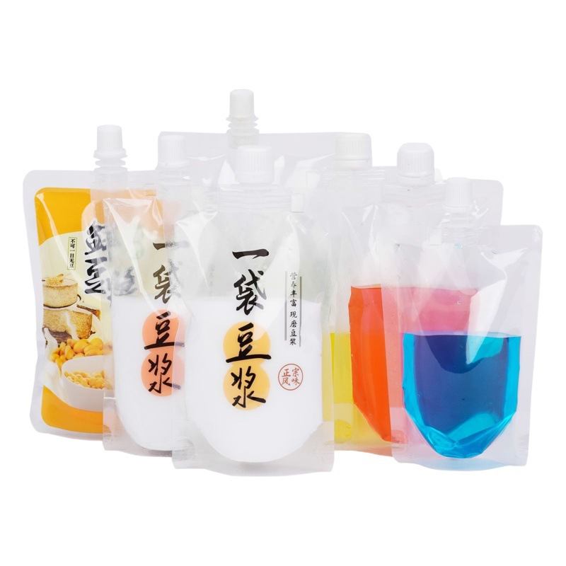 Spot Transparent Disposable Spout Bag Milk Tea Yogurt Soy Milk Traditional Chinese Medicine Liquid Packaging Bag Self-Standing Beverage Bag