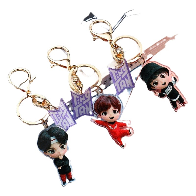 Temu Hot Bulletproof Youth League New TinyTAN Cartoon Acrylic Keychain Pendant Peripheral Same Style