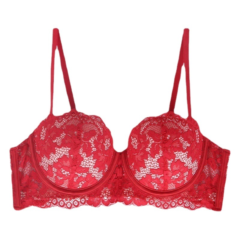 French Half Cup Lace Underwear Women's Small Chest Push-up Bra Not Empty Cup Thin Bra Anti-sagging Soft Steel Ring bra