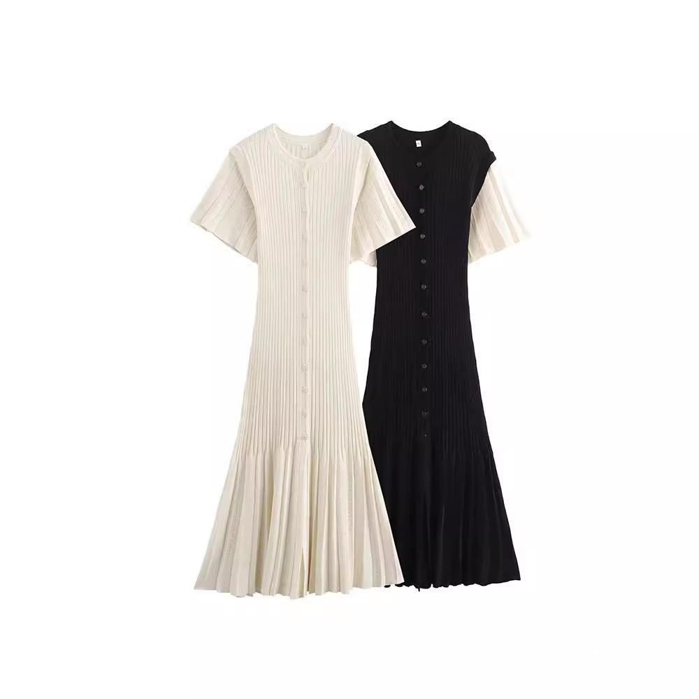 AliExpress Women's New French Style Chanel Style Lace Sleeve Single-breasted Long Knitted Long Fishtail dress Women
