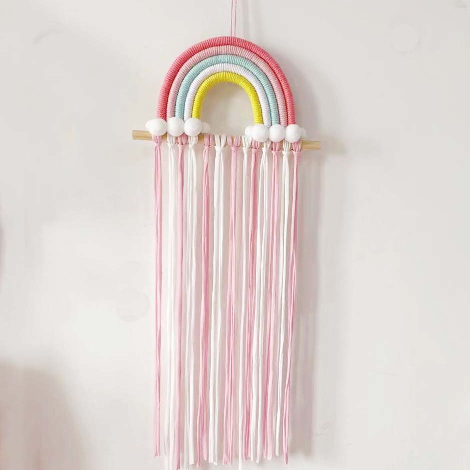 Picture of ins Nordic Rainbow Tassel Hair Accessories Hairpin Finishing Storage Woven Children's Room Decoration Wall Decoration