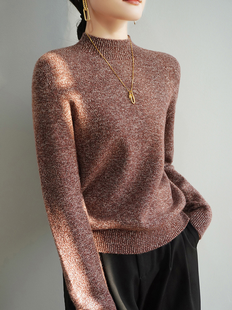 2024 New Arrival First-Line Half-High Collar Knitted Sweater Women's Autumn and Winter Thick Pullover Loose Floral Yarn Sweater Base-Layer Shirt