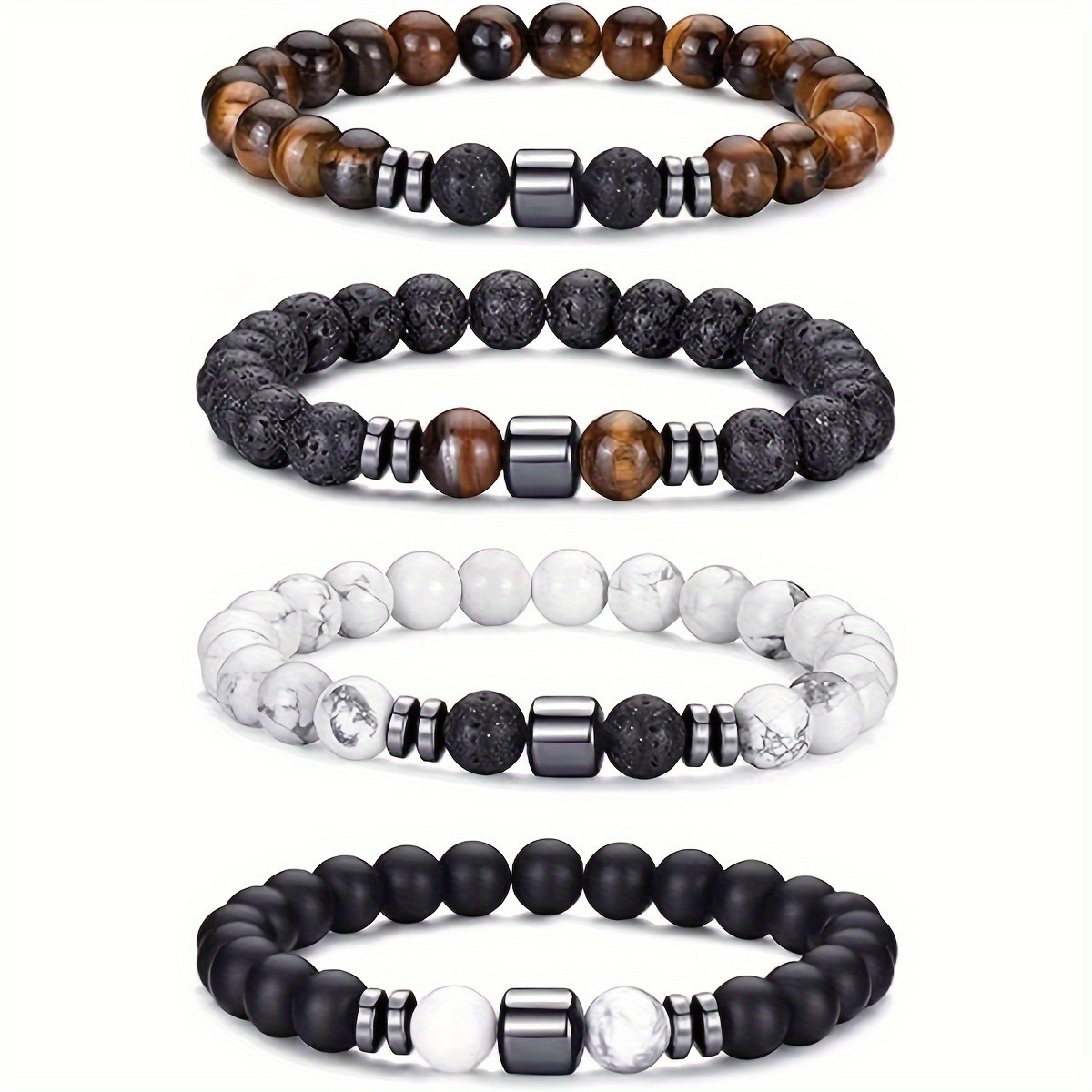 Cross-border beaded bracelet Amazon white pine stone black stone tiger eye stone volcanic stone tiger eye stone 8mm bracelet men