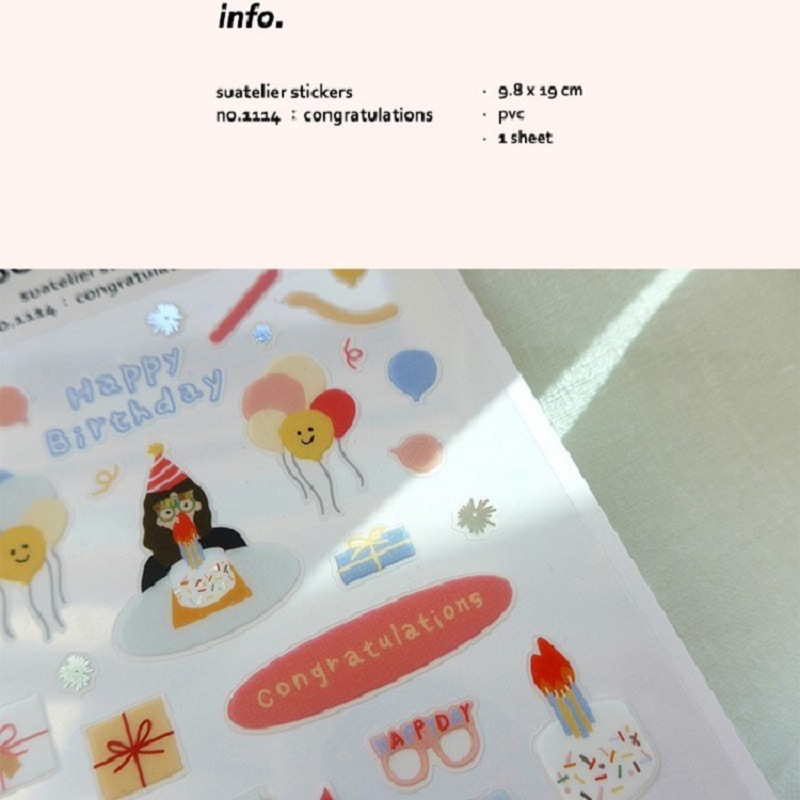 Picture of Cross Border South Korea suatelier Waterproof 1114 Birthday Cake Party PVC Mobile Phone Diary Decoration Hand Account Sticker