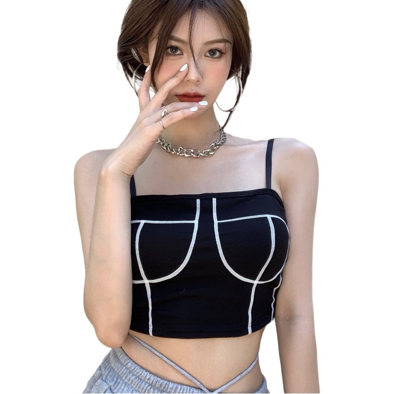 Summer Sexy Sling Strap Design Sense Niche Outer Wear Inner Vest 2022 Short Slim-fit Base Top with Chest Pad