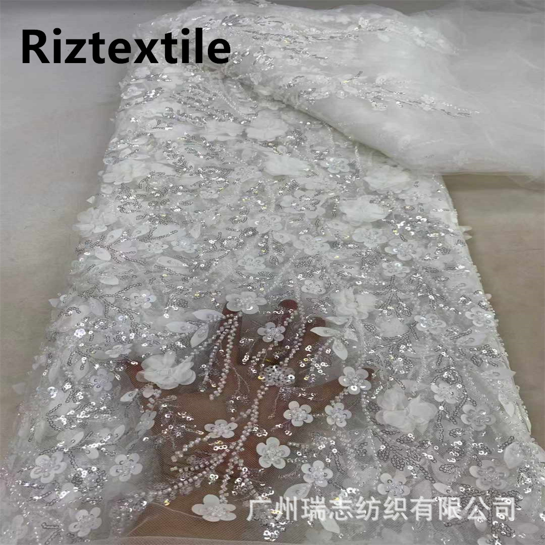 2024 New Arrival Branches Laser Embroidered Wedding Dress Fabric Fashion Heavy Industry Bead Tube Sequins Embroidered Evening Dress Embroidered Fabric