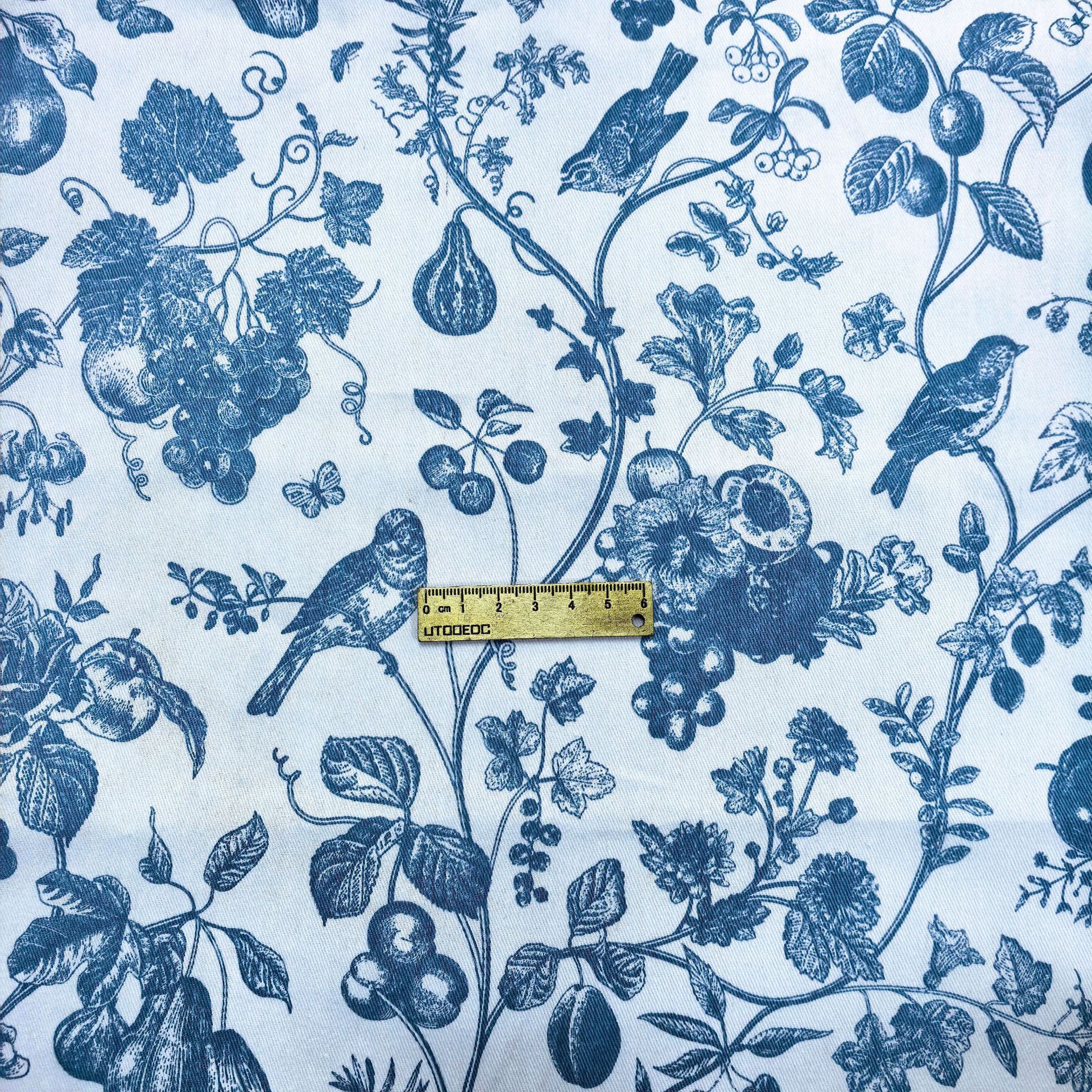Picture of To ing Wash Water Twill 10856 Cotton Fruit Flower Bird Blue and Green Printed Fabric Jacket Pants Box Tablecloth