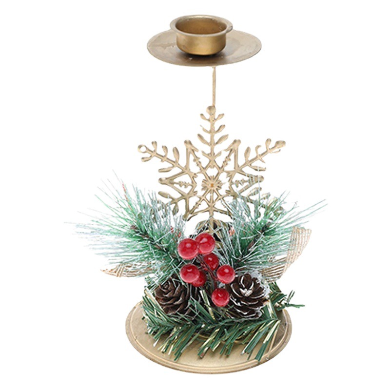 New Christmas Candlestick Golden Iron Window Decoration Christmas Tree Pine Cone Decoration Atmosphere Arrangement Candle Tray