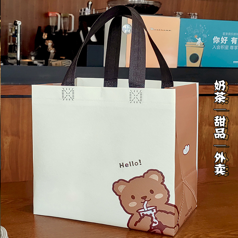 Non-woven take-out bag baking dessert bread cake bag in stock non-woven tote bag food packaging bag