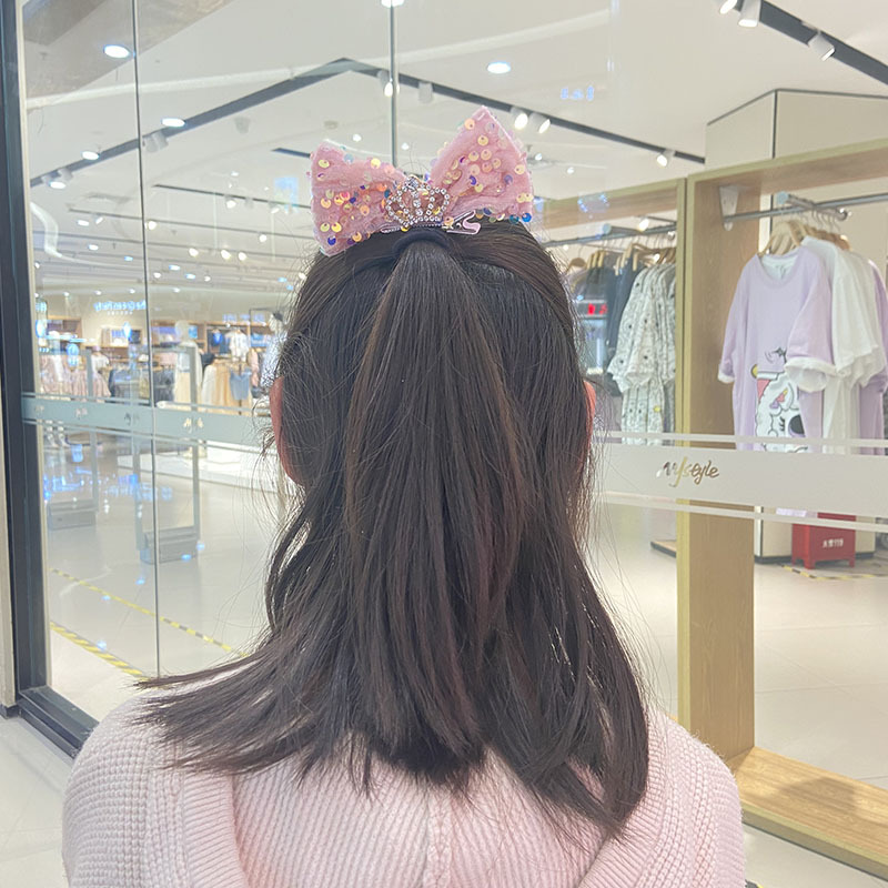 Picture of Children's Sequin Bow Hairpin Korean Elegant Little Girl Crown Stereo Hairpin Girls' Top Clip diy Hair Accessories