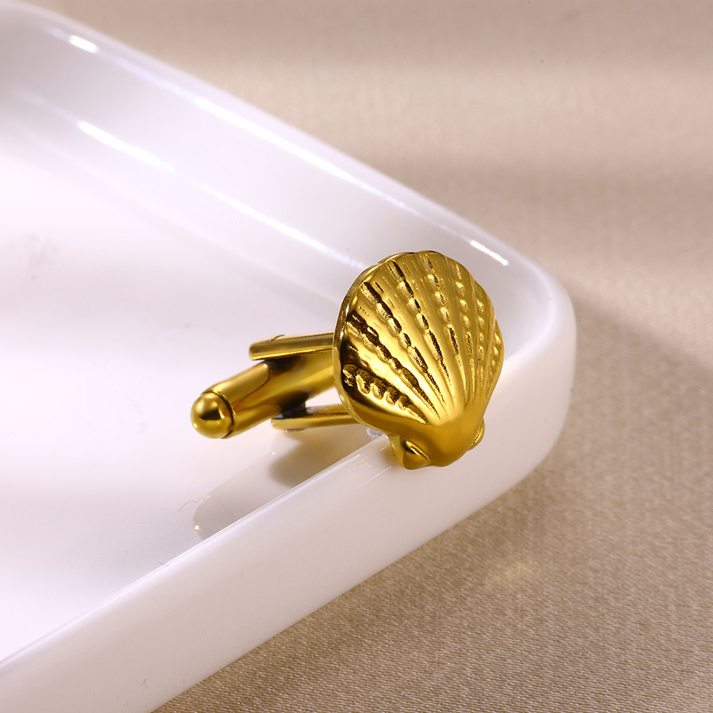 Picture of Cufflinks wholesale stainless steel men's cuffs shell rectangular cufflinks simple creative logo blank cufflinks wholesale