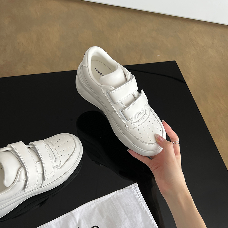 Sheepskin version ~ Ann classic hook and loop thick-soled increased hook and loop board shoes women's 2024 new casual white shoes
