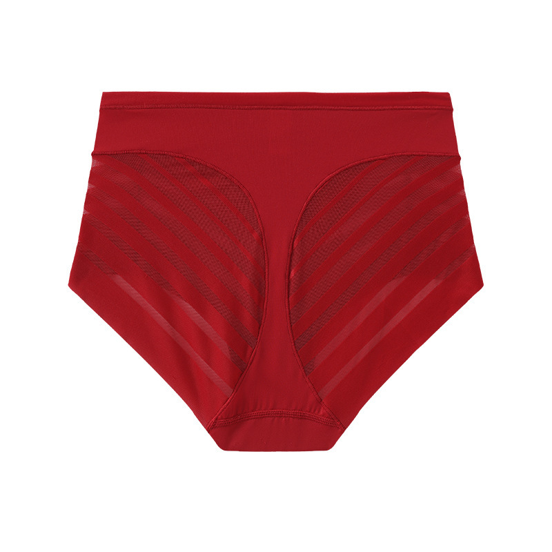 Picture of Cross-border mid-waist mesh ice silk briefs plus size thin breathable European and American sexy striped seamless underwear for women