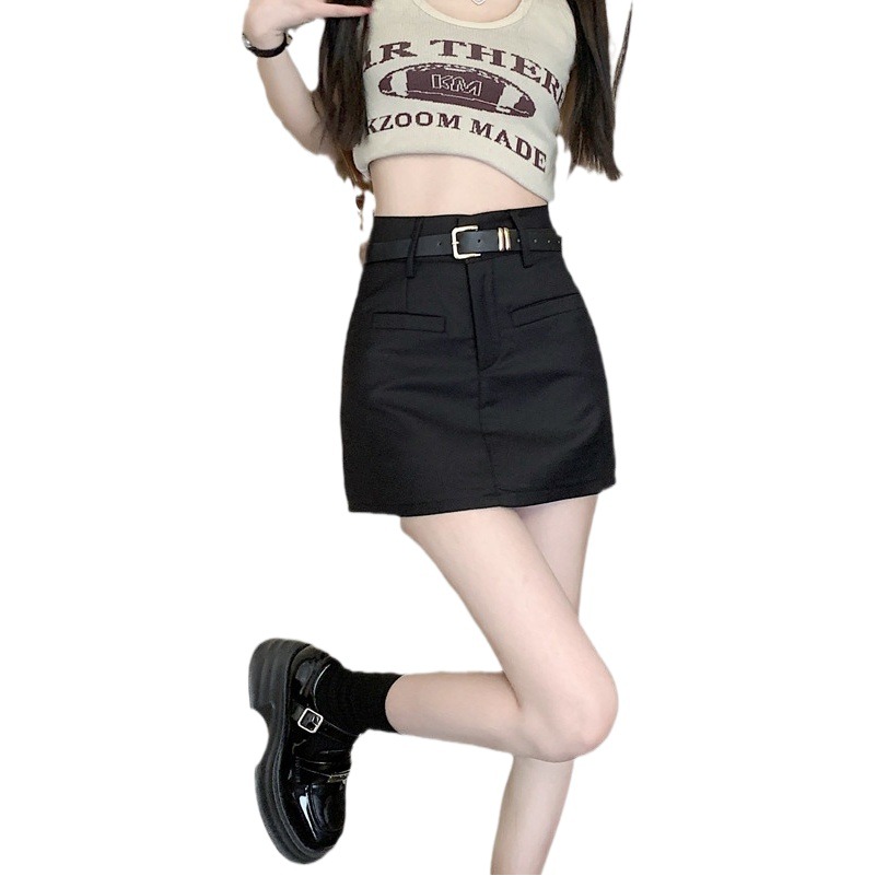 2023 High Waist Slim A- line Skirt Split Hip Skirt Women's plus size chubby girl Niche College Suit Short Skirt