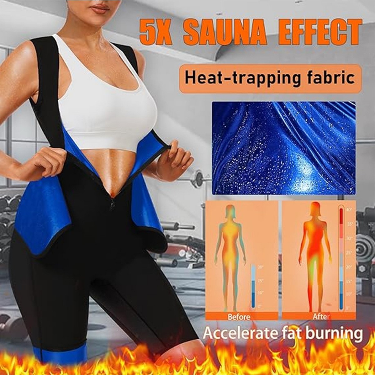 Sports Sauna Suit Women Waist Trainer Vest Slimming Shaping Sauna Jumpsuit Workout Vest with Shorts
