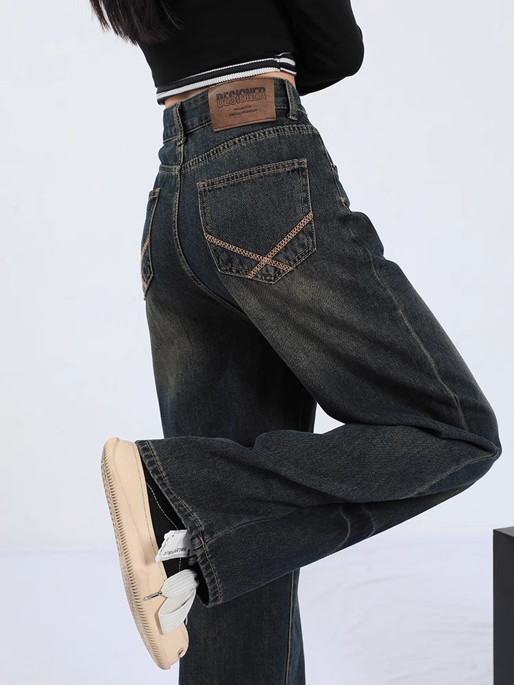 Retro High-Waisted Wide-Leg Jeans for Women 2025 New Spring and Autum Small American Loose Narrow Straight Pants
