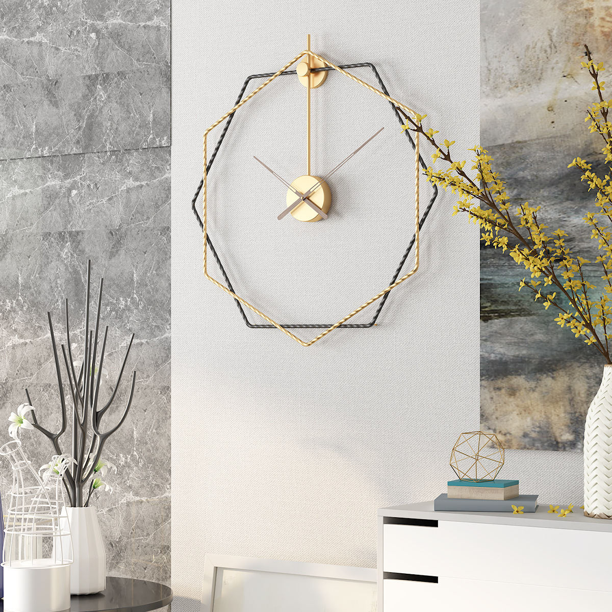 Restaurant Creative Living Room clock Nordic clock Amazon Polygon Post Modern Simple Wall clock One Piece Wholesale