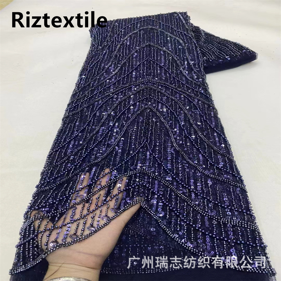 Picture of Cross-border in stock geometric pattern European and American black three-dimensional handmade bead sequin dress dress wedding embroidered fabric