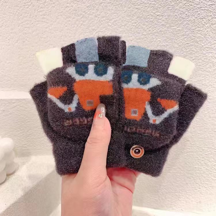 Picture of Children's flip gloves autumn and winter boys half finger warm cute Primary School students writing knitted dual-purpose gloves wholesale