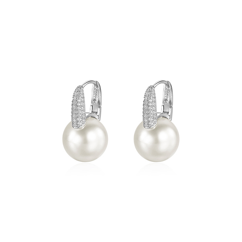 Pearl Earrings, Accessible Luxury and High-End White Zircon Earrings for Women, Retro Earrings, French Earrings, Winter Elegant