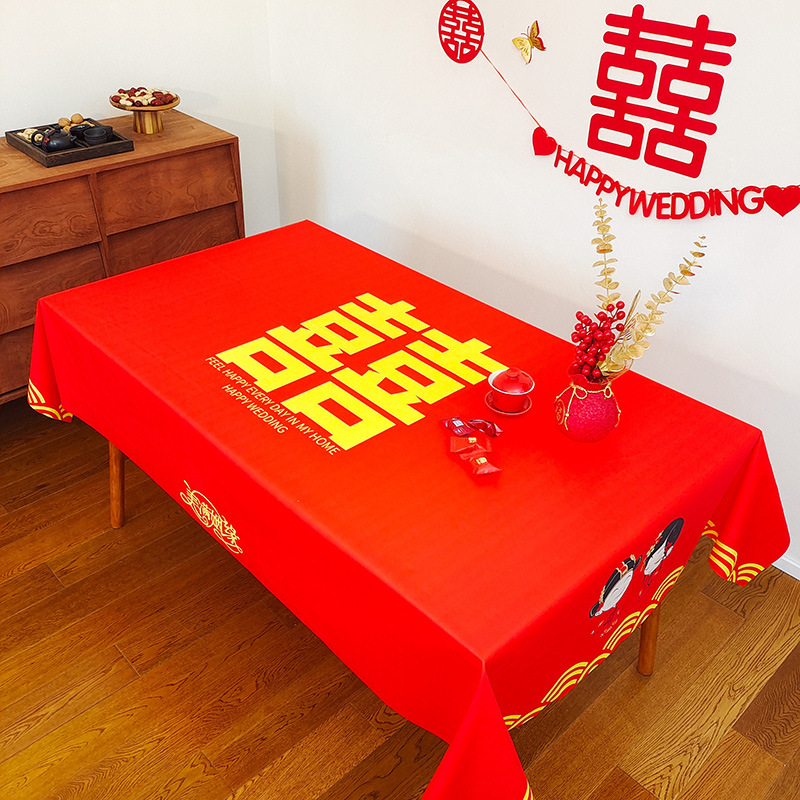 Picture of Wedding Tablecloth Red Festive Wedding Decoration Wedding Banquet Set Table Coffee Table Dining Tablecloth