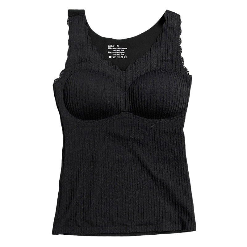 New autumn and winter warm underwear with chest pad lace long warm vest sleeveless heating body shaping belly protection for women
