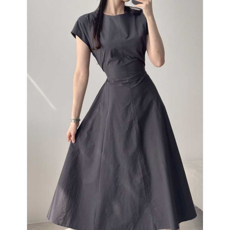 Chic Korean-style crew neck lace-up slimming dress