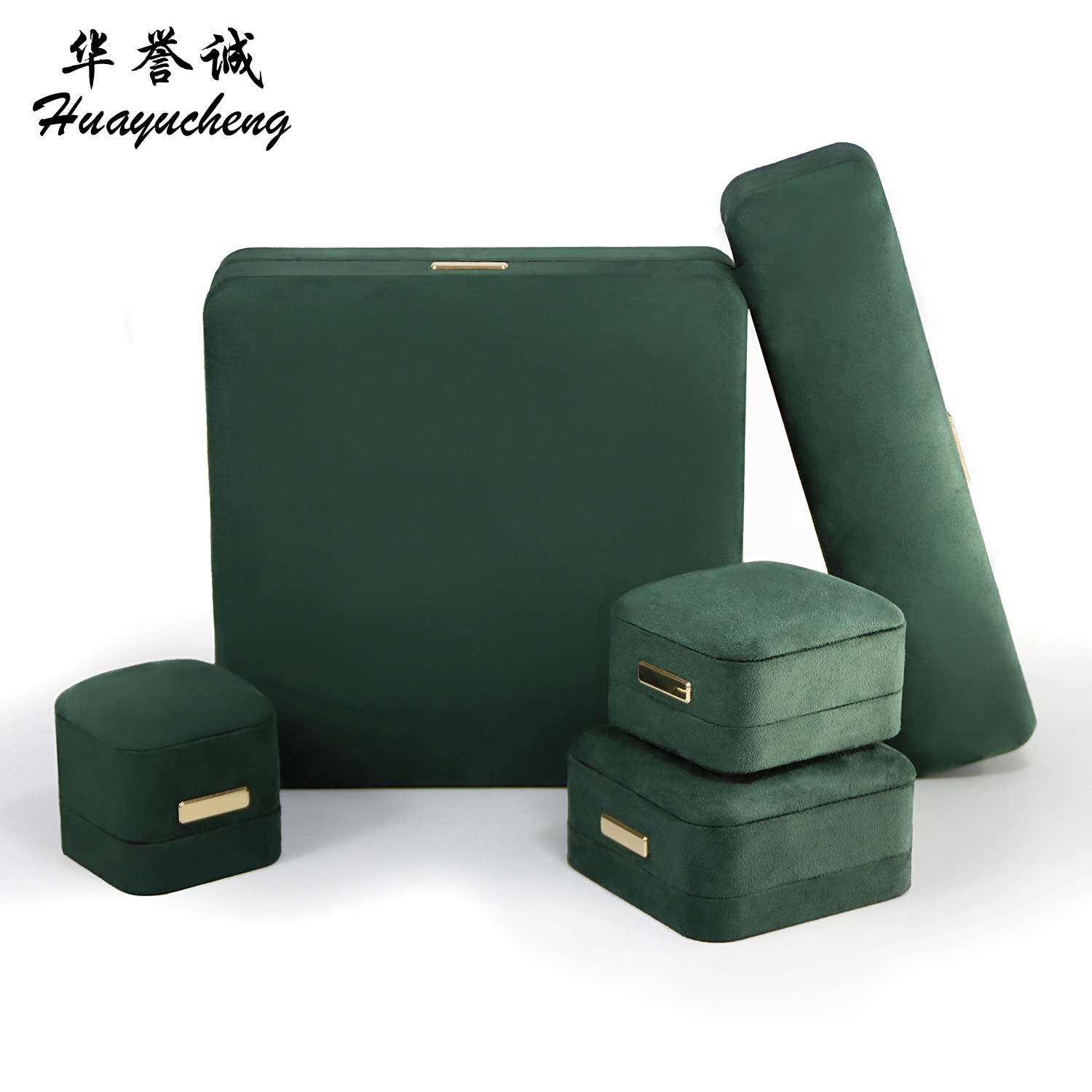 High-grade flannel jewelry pendant box dark green rounded vault ring bracelet set box jewelry packaging box