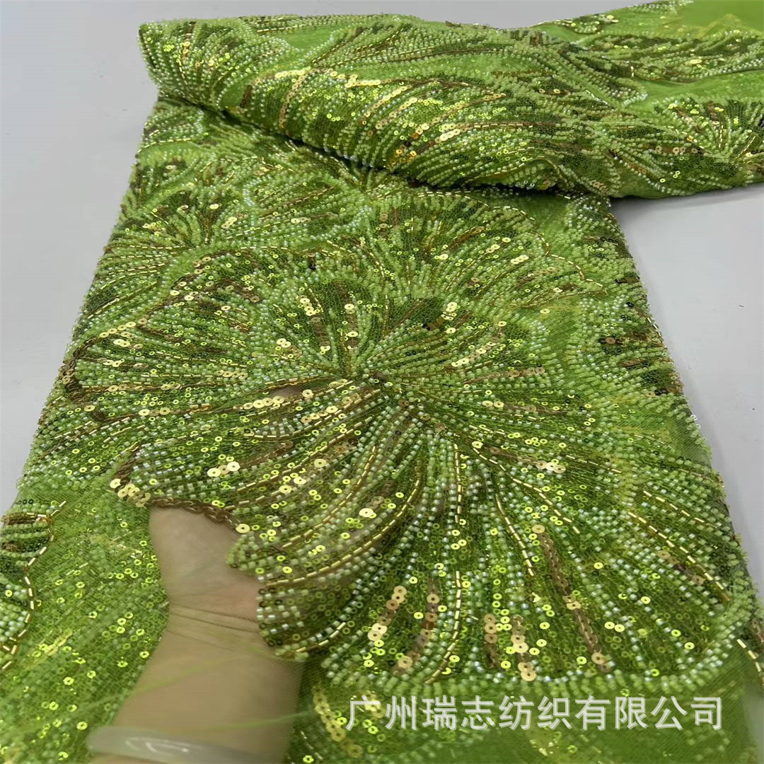 European and American African bridal wedding dress beaded sequins rice beads lace mesh fabric bridal wedding lace