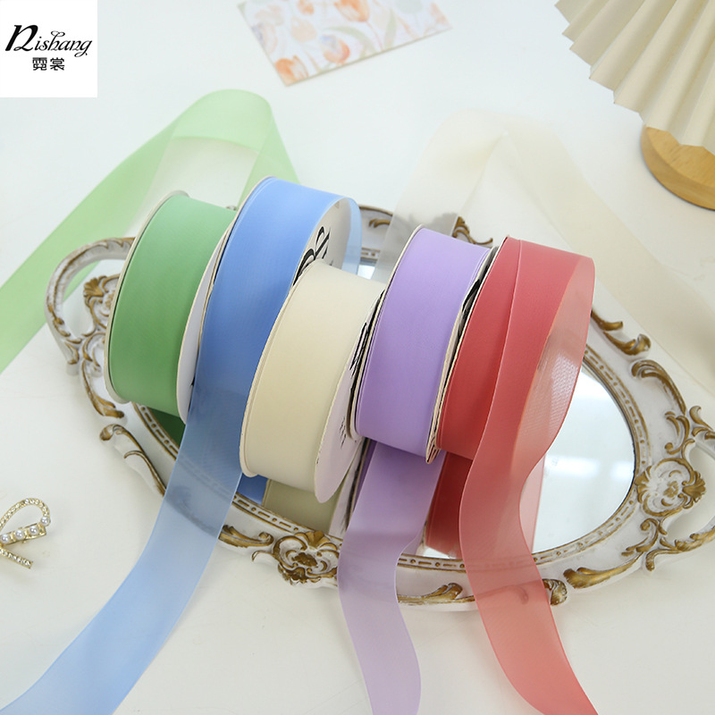 2.5 floral thick ribbon chiffon ribbon bouquet packaging strap handmade DIY material bow bouquet ribbon