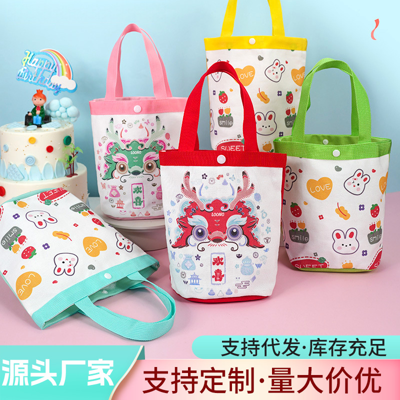 Back-To-School Season Satchel Cartoon Canvas Bag Customized Birthday Gift Bag Baby One-Month-Old Return Gift Companion Gift Bag