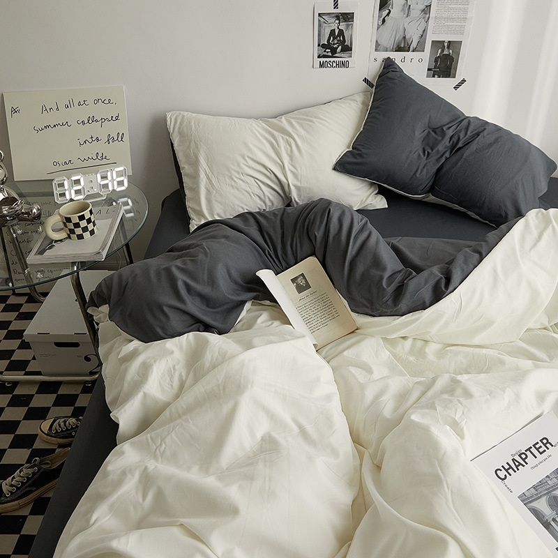 Ins solid color double spell super soft wash cotton four-piece set student dormitory single three-piece set four-piece quilt cover wholesale