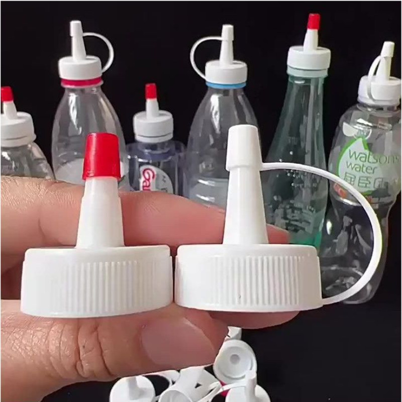 Mineral Water Bottle Pointed Mouth Cap, Kitchen Small Seasoning Bottle Plastic Squeeze Adapter, Leak-Proof Oil Pot Straight Mouth Cap