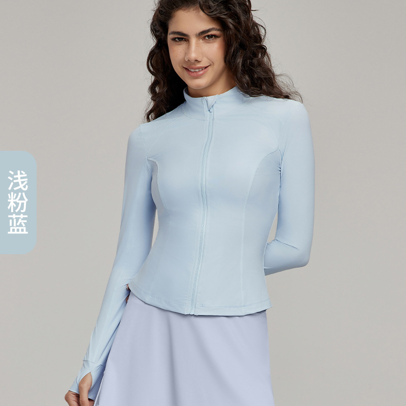 Picture of New Style Vertical Collar Zipper Slim-fit Sunscreen Clothing Women's Original Yarn Cool Sunscreen Skin Clothing Tight Waist Thin Outer Wear Riding Clothes