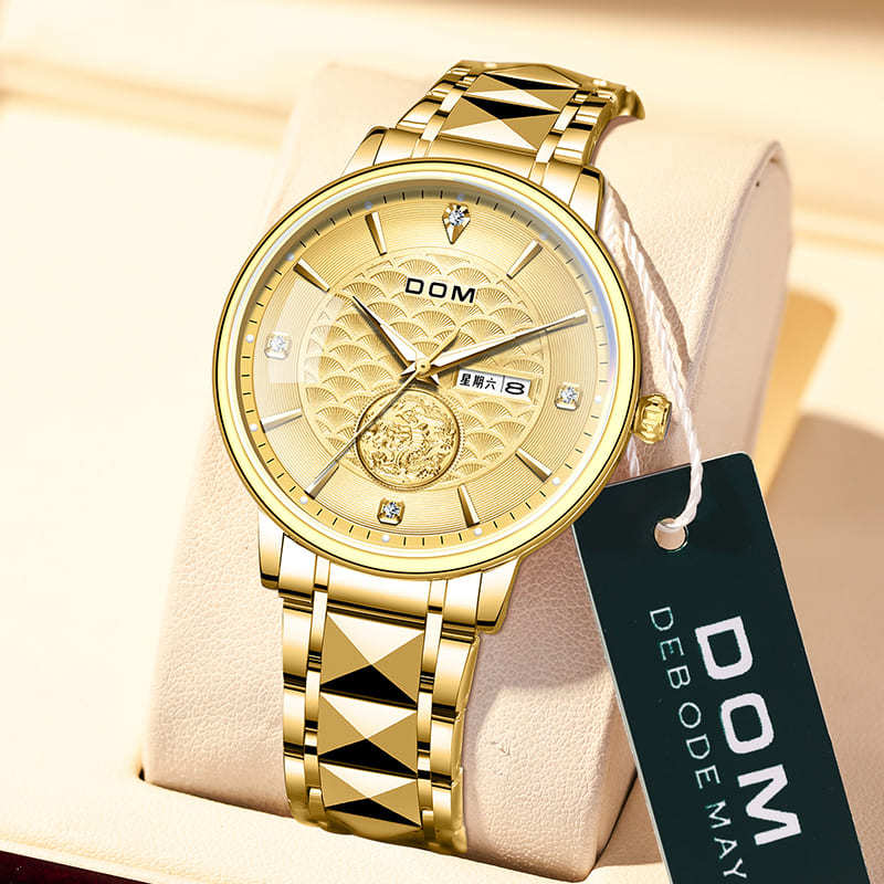 Watch Men's Tuhao Gold Business Men's Watch National Tide Chinese Dragon Luminous Calendar Waterproof Quartz Men's Watch