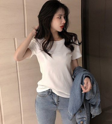 Picture of Candy Color Korean Style Round Neck Top for Women 2025 Loose and Versatile Bottoming Shirt Summer Cross-Border Short-Sleeved T-Shirt for Women Carefully Selected