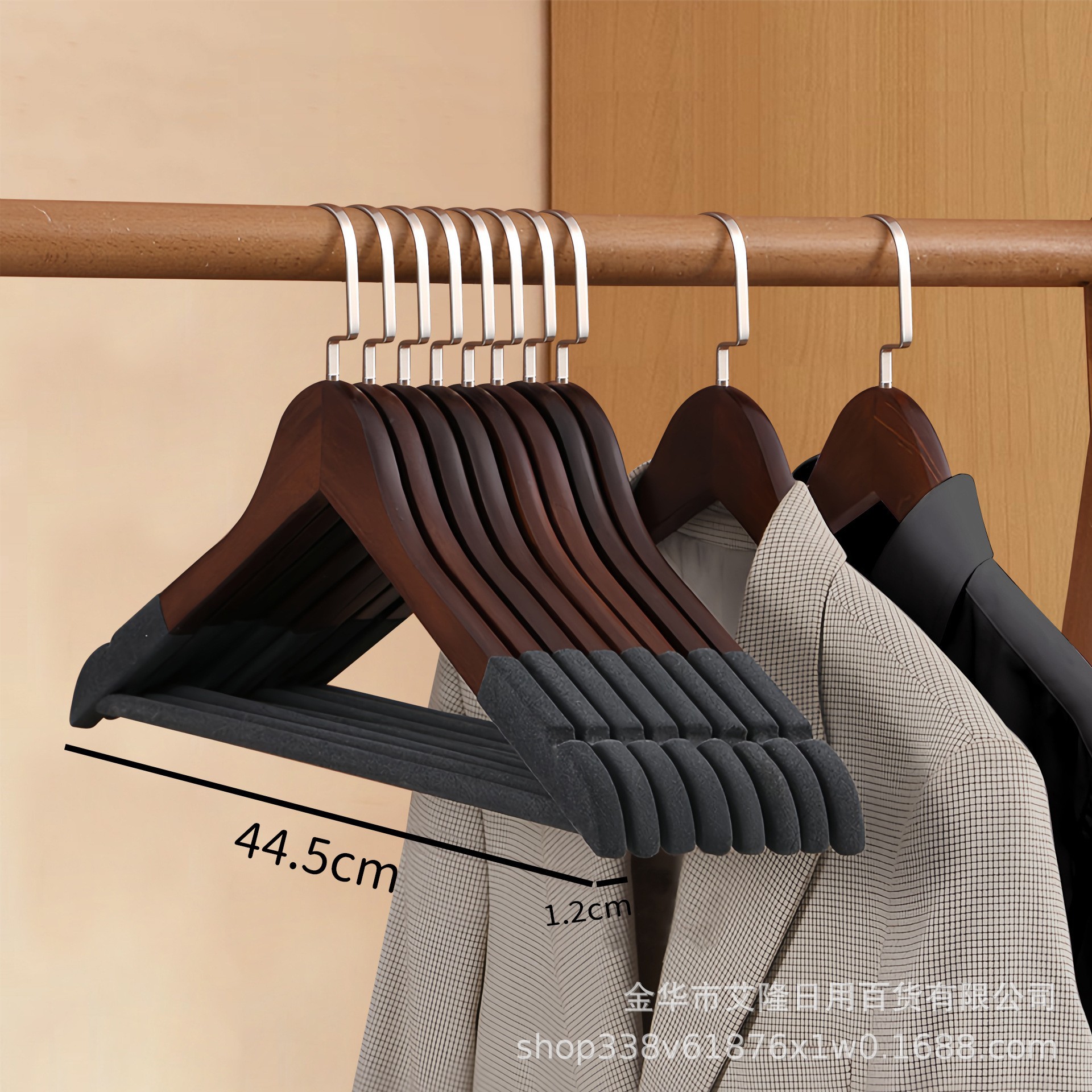 Picture of High-grade solid wood wide shoulder flocking hanger household coat suit seamless hanging clothes support solid wood hanger wholesale